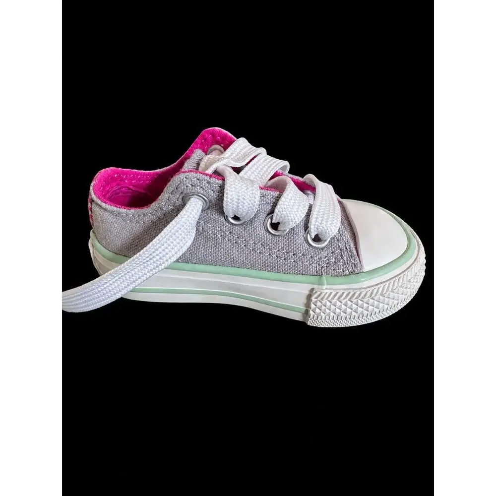 Converse All Star Infant Low Top Lace-Up Canvas Sneakers Gray Pink White US 3